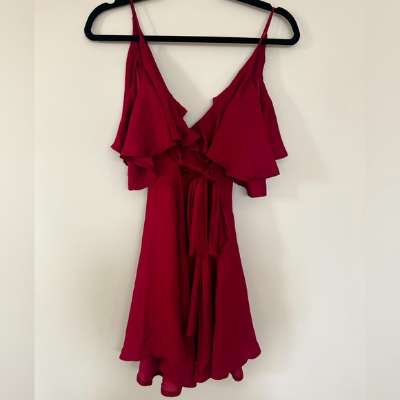 BURGUNDY SATIN MINI DRESS - Picture 1 of 3